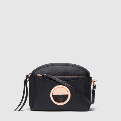 LEATHER SERENE CROSS BODY BAG - Black Rose Gold