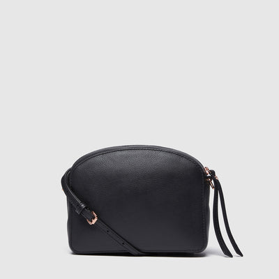 LEATHER SERENE CROSS BODY BAG - Black Rose Gold