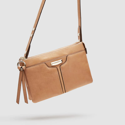 Leather Everly Cross Body Bag - Caramel