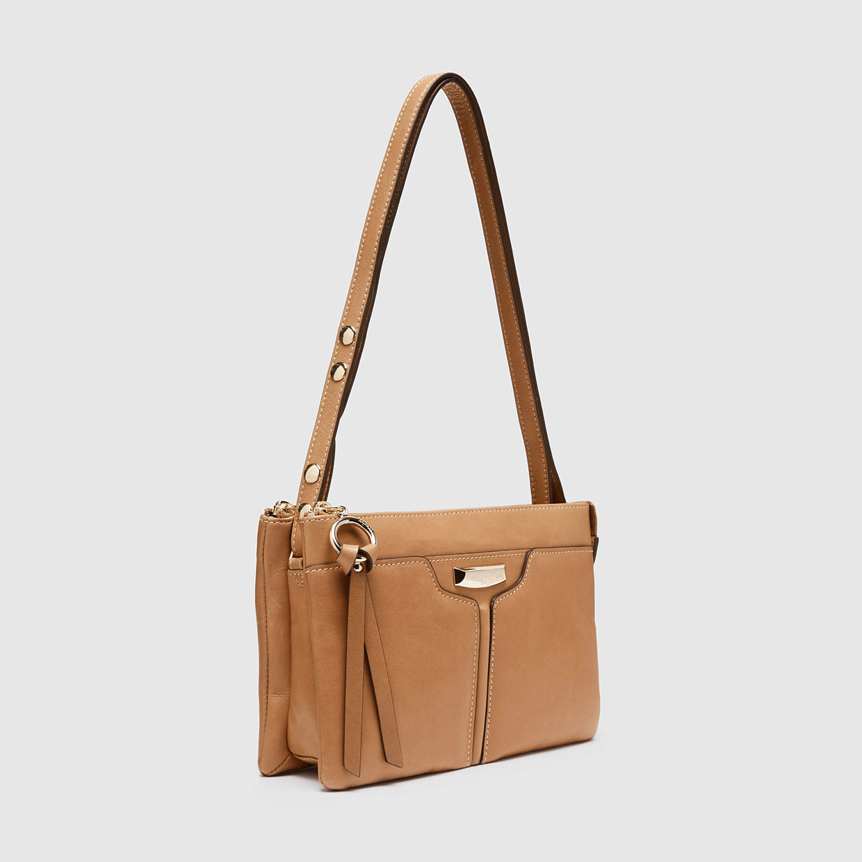 Leather Everly Cross Body Bag - Caramel