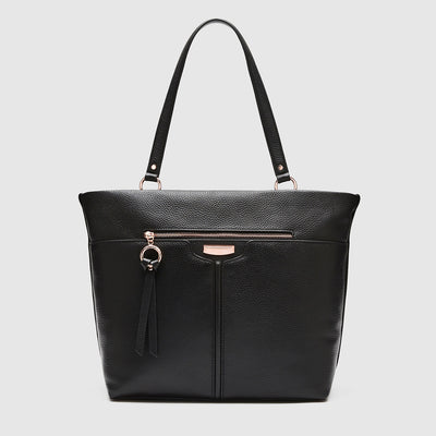 LEATHER EVERLY TOTE BAG - Black Rose Gold