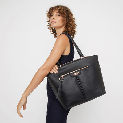 LEATHER EVERLY TOTE BAG - Black Rose Gold