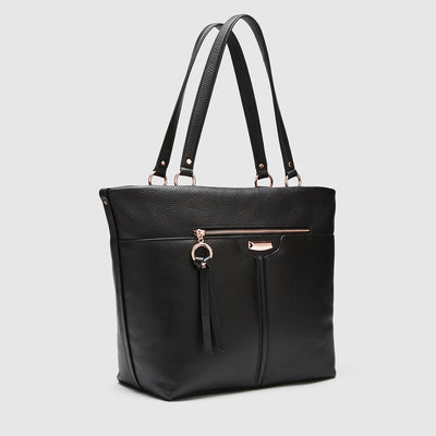 LEATHER EVERLY TOTE BAG - Black Rose Gold