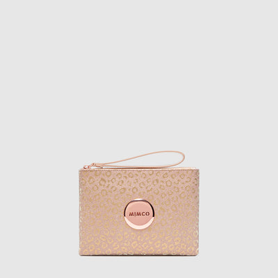 sparkle leopard medium pouch - Rose Gold