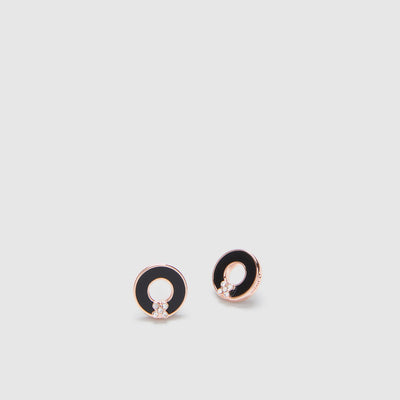 society enamel stud earrings - Black Rose Gold