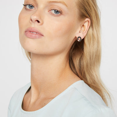 society enamel stud earrings - Black Rose Gold