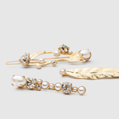 Frond Hair Clip Set - Pearl Gold
