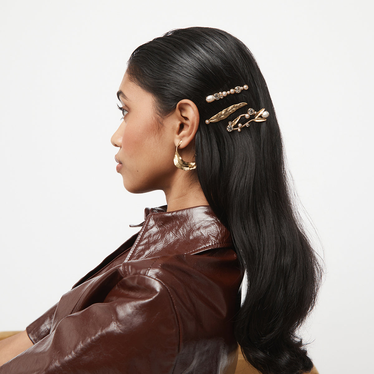 Frond Hair Clip Set - Pearl Gold