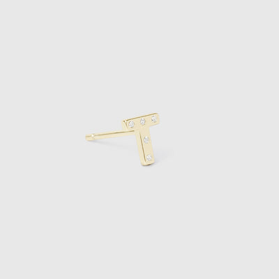 Fundamentals Sterling Silver Single Stud T - Gold