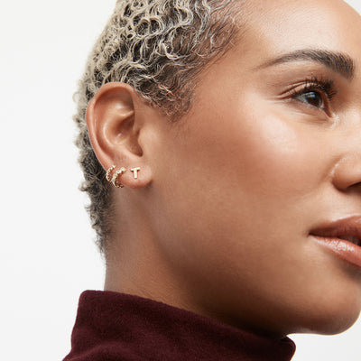 Fundamentals Sterling Silver Single Stud T - Gold