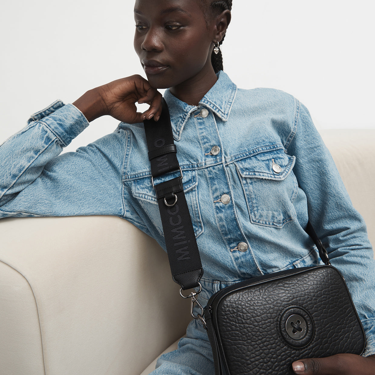 Wide Webbing Bag Strap - Black Gunmetal