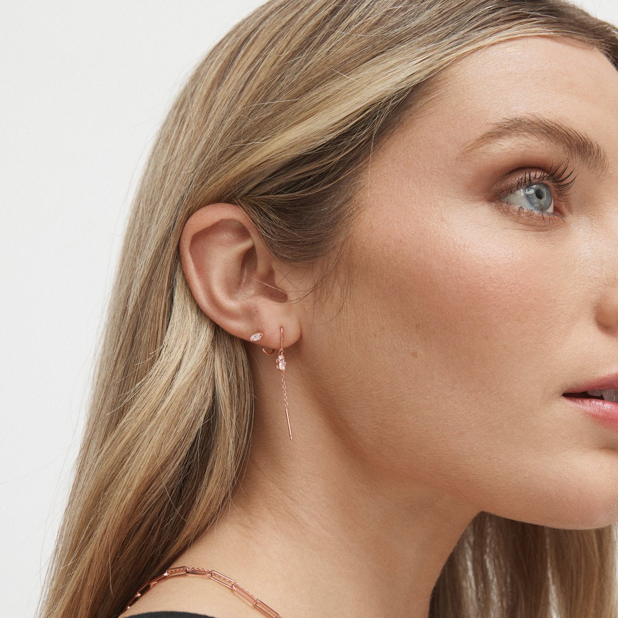 Flashing Sterling Silver Single Hoop Earring - Rose Gold