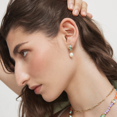 Lively Charm Hoop Earrings - Turquoise