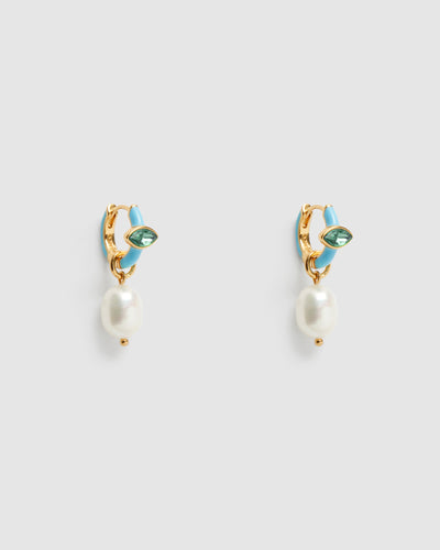 Lively Charm Hoop Earrings - Turquoise