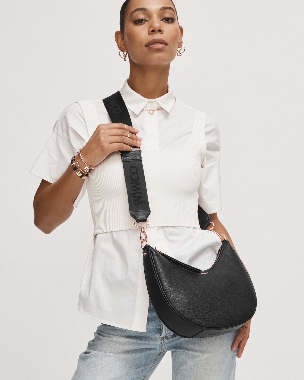 Classico Crescent Crossbody Bag - Black Rose Gold