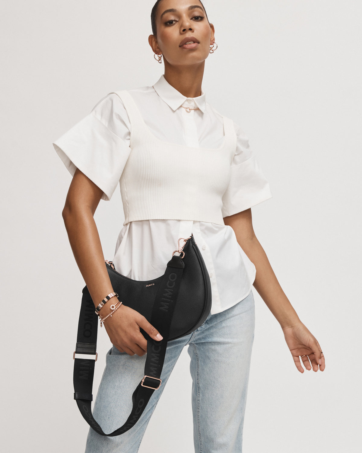Classico Crescent Crossbody Bag - Black Rose Gold