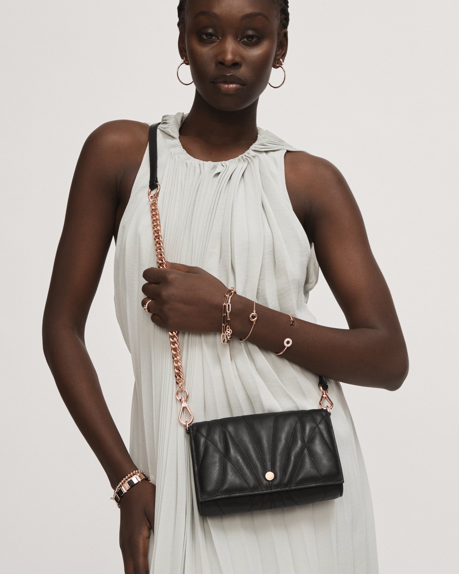 Stitch Wallet Crossbody Bag - Black Rose Gold