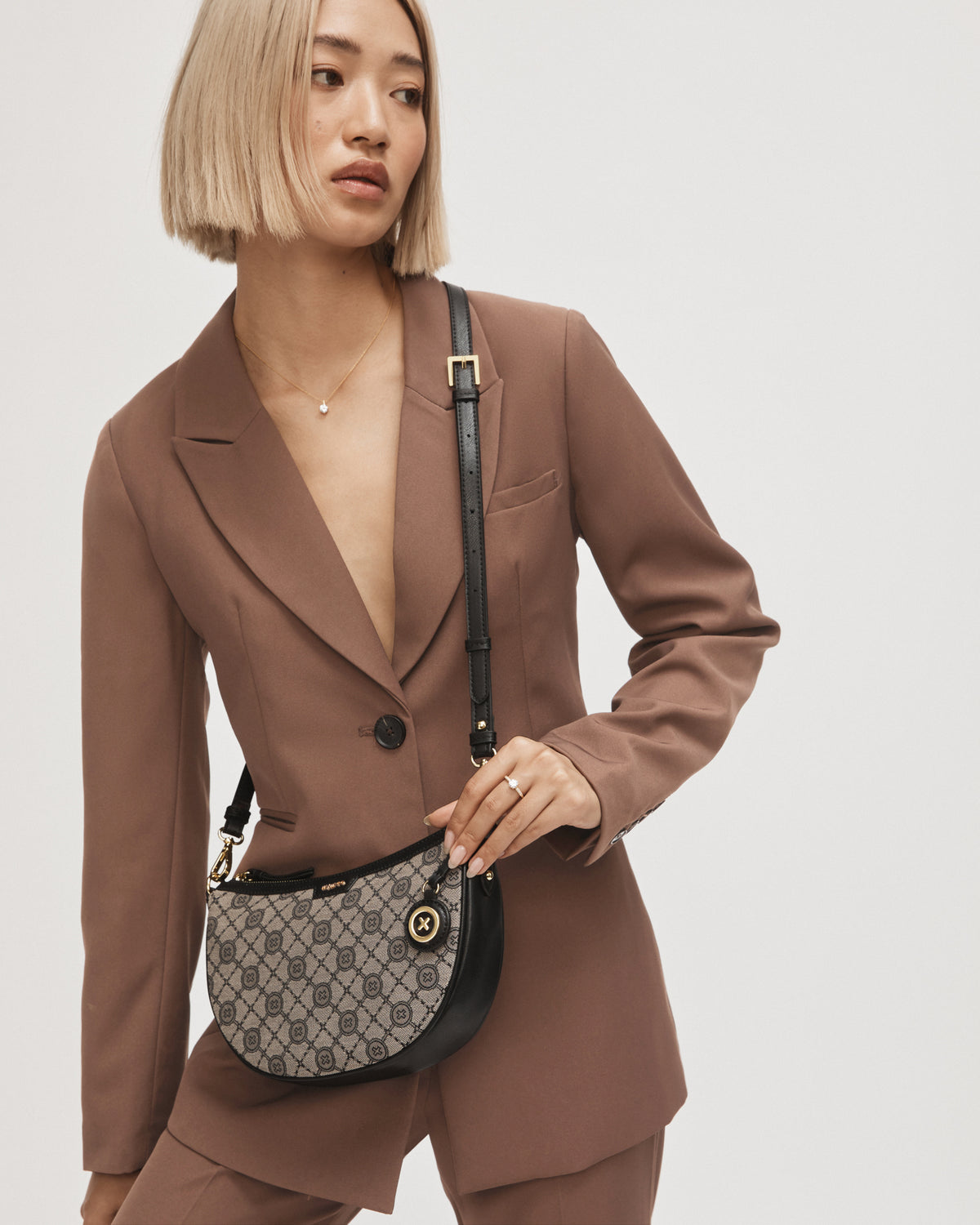 Mim-Gram Crescent Crossbody Bag - Black Light Gold