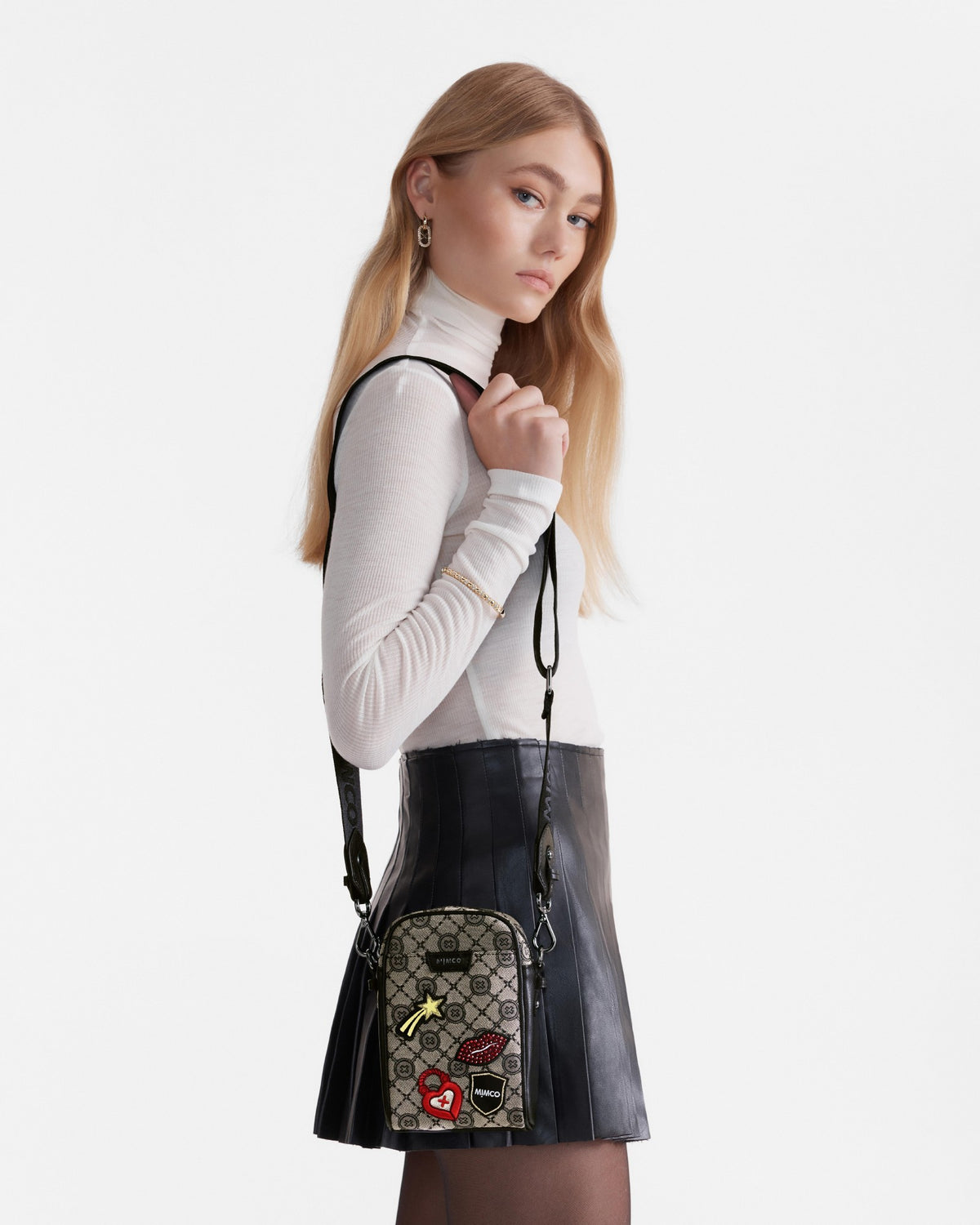 Mim-Gram Varsity Crossbody Bag - Black Gunmetal