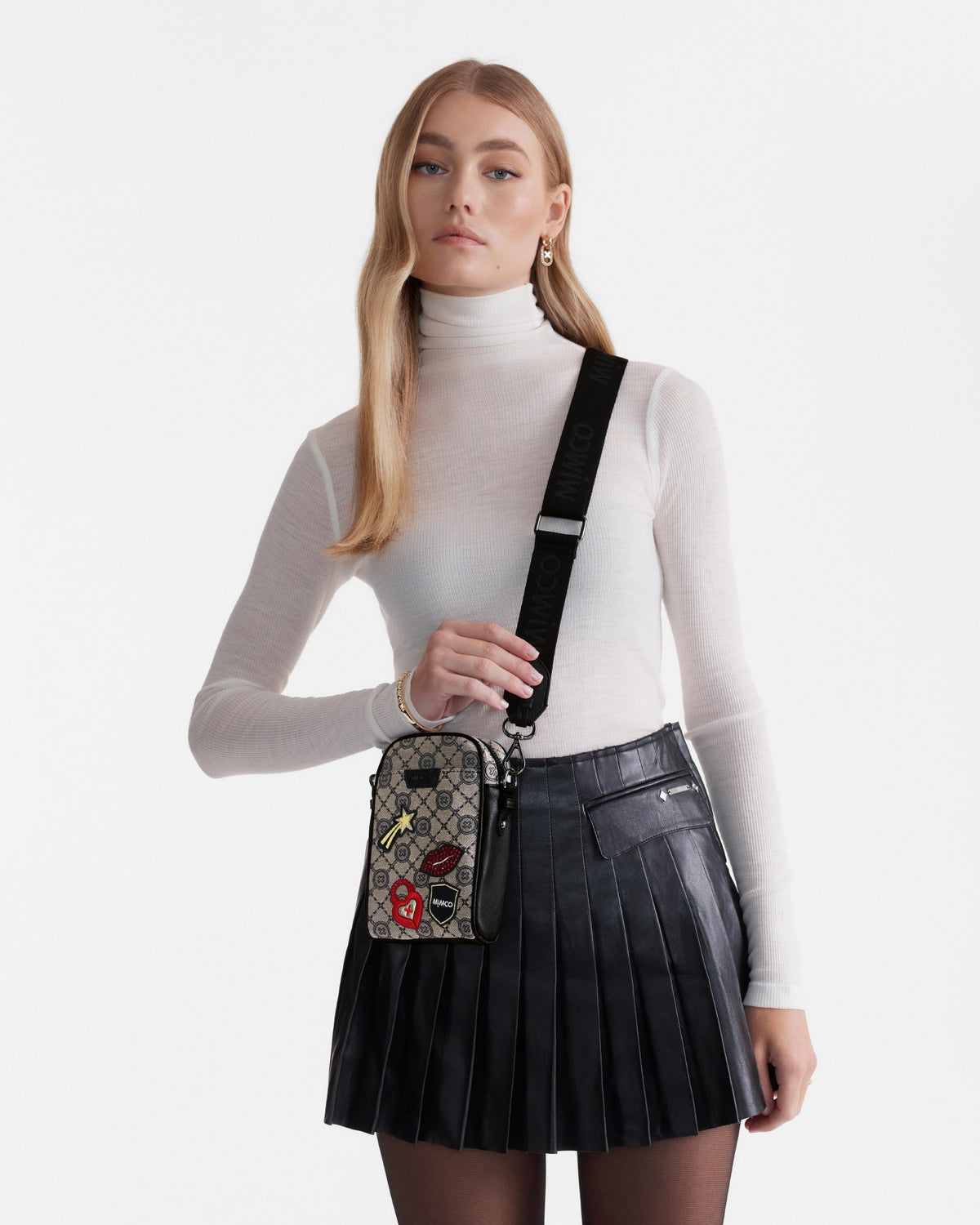 Mim-Gram Varsity Crossbody Bag - Black Gunmetal
