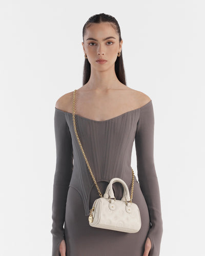 Flashback Leather Mini Bowler Crossbody Bag - Oyster
