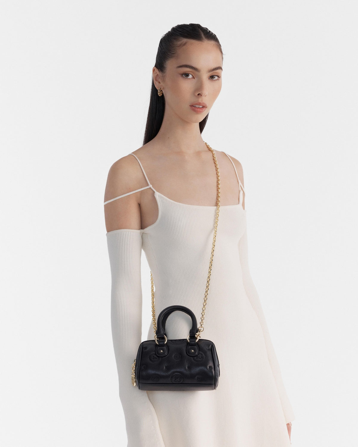 Flashback Leather Mini Bowler Crossbody Bag - Black