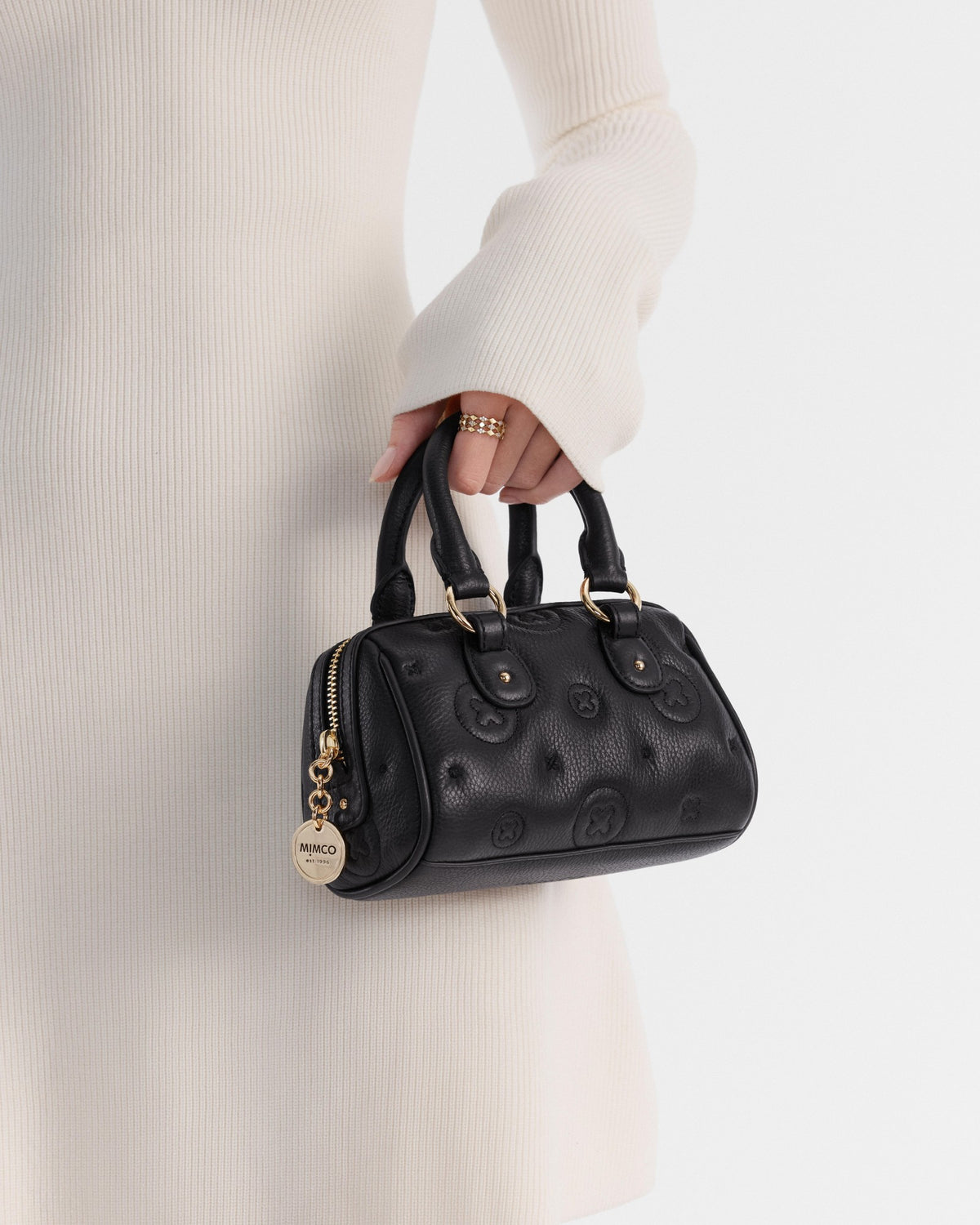 Flashback Leather Mini Bowler Crossbody Bag - Black