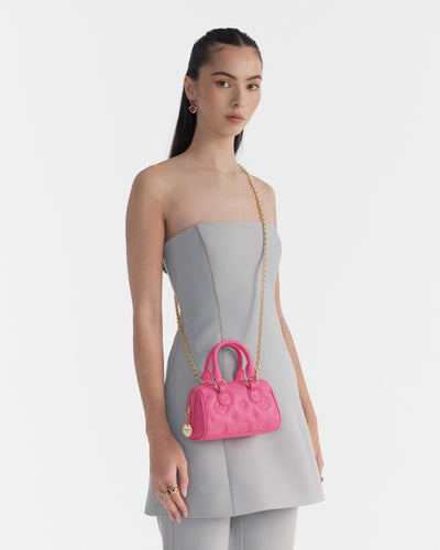 Flashback Leather Mini Bowler Crossbody Bag - Pink Splash