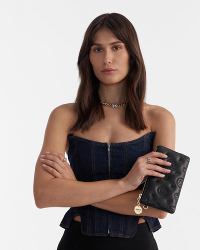 Flashback Leather Wristlet Pouch - Black