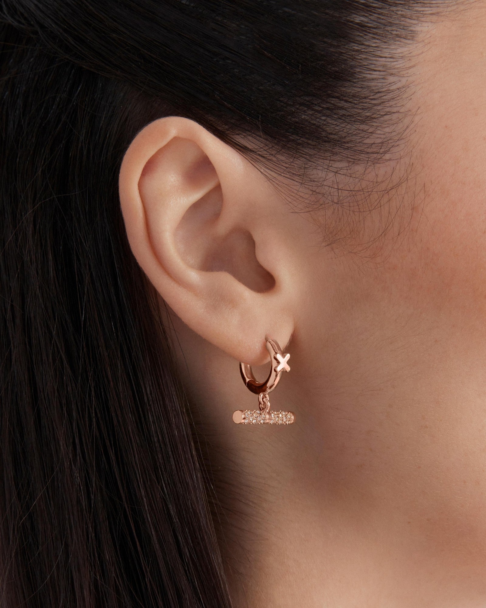 Epoch Charm Hoop Earrings - Rose Gold
