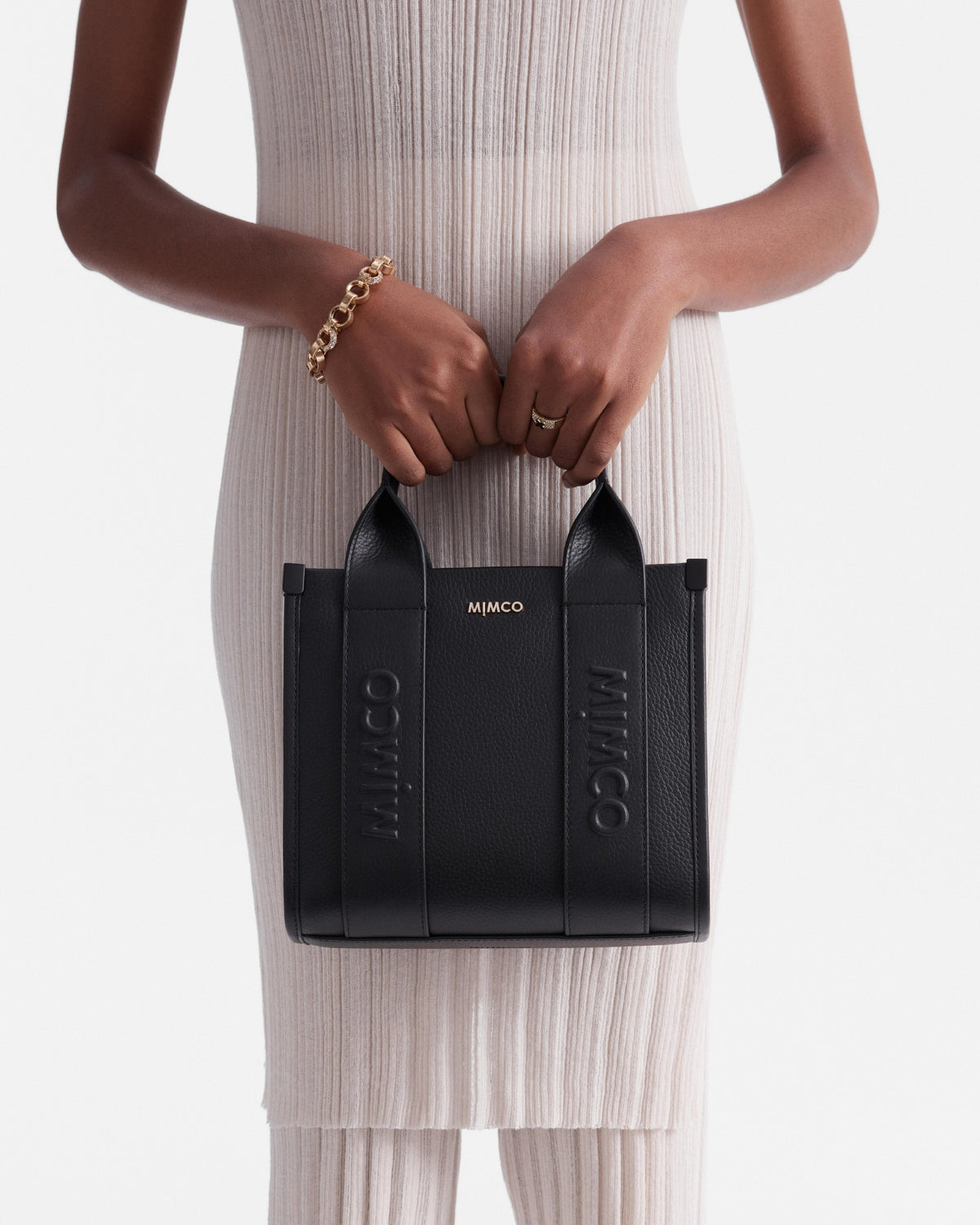 Stevie Leather Mini Tote Bag - Black Light Gold