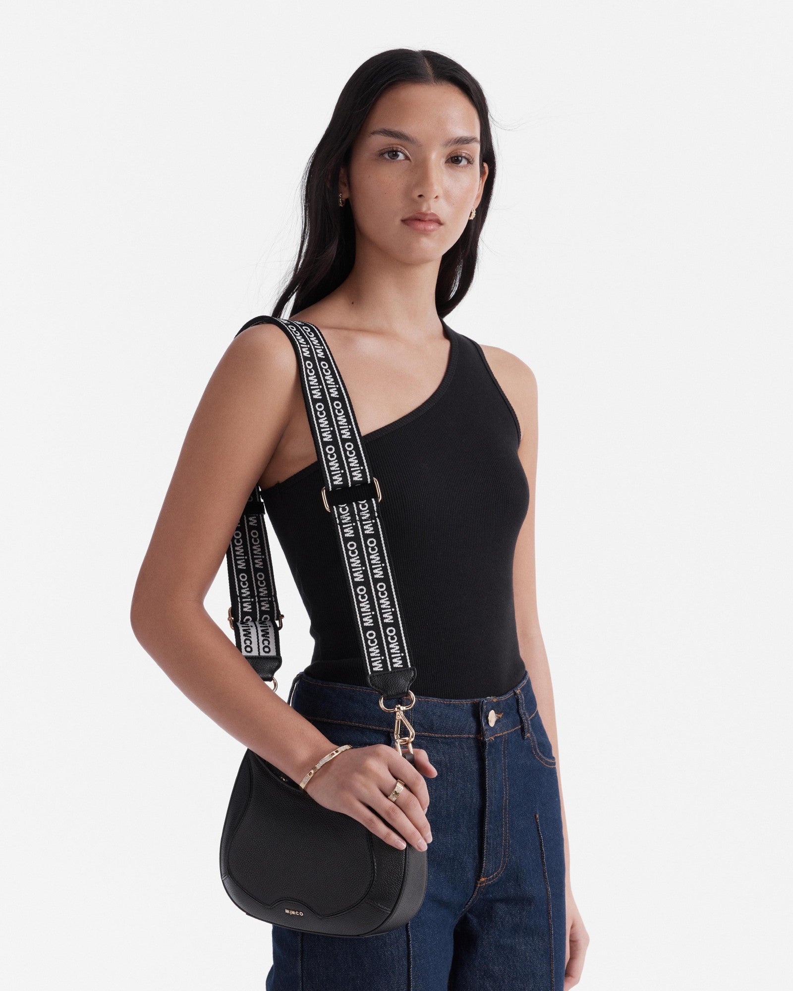 Mim Duo Webbing Bag Strap - Black Light Gold