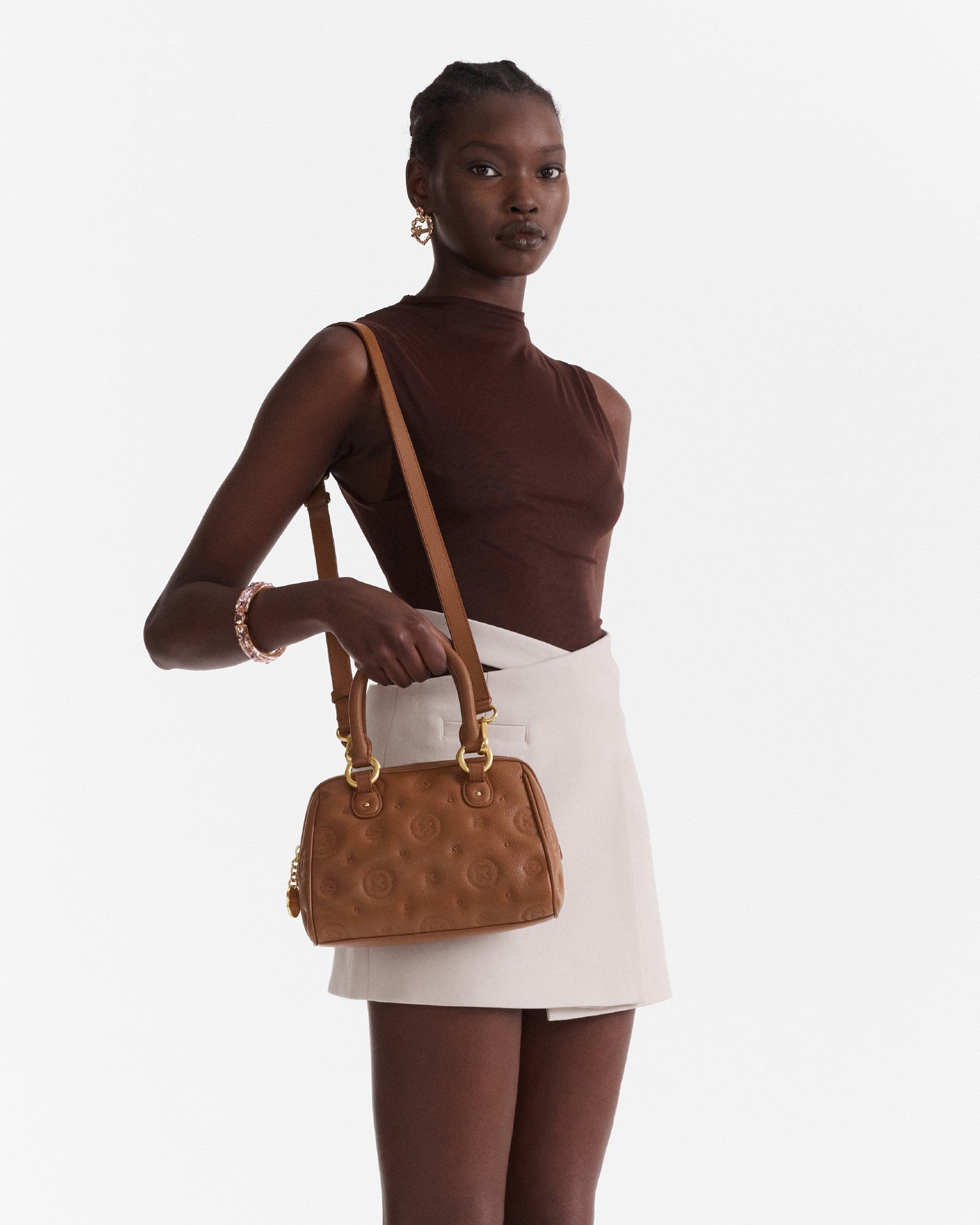 Flashback Leather Bowler Crossbody Bag - Mousse