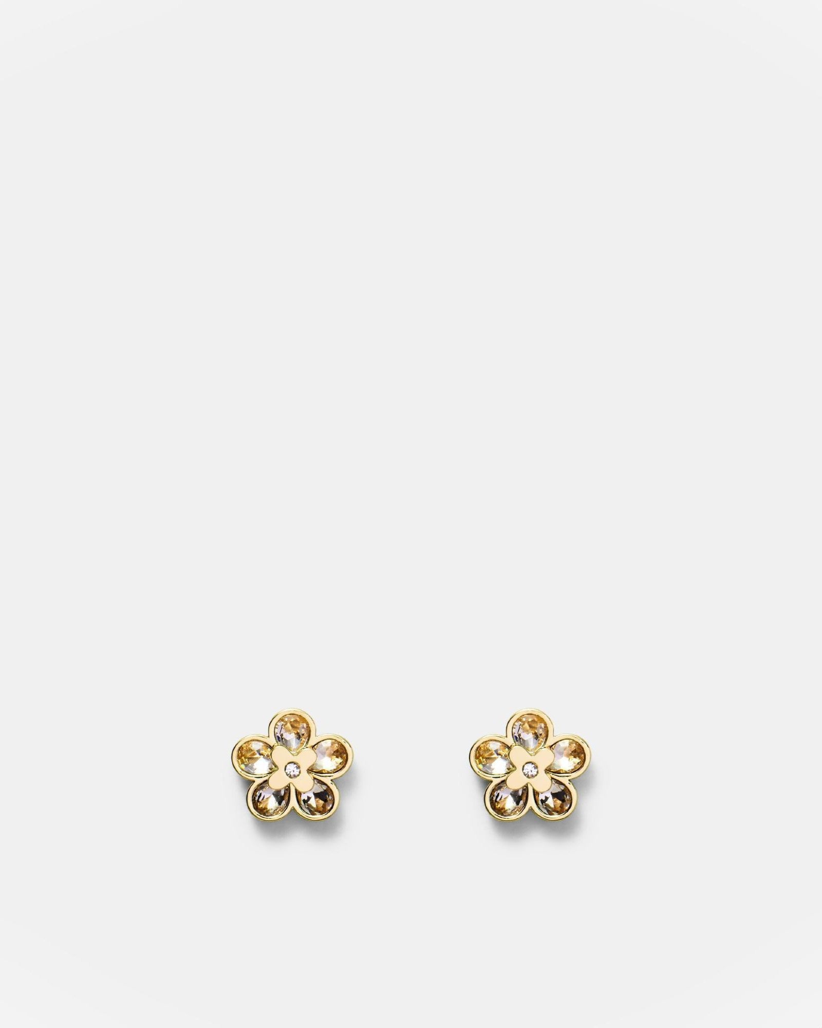 Fleur Crystal Stud Earrings - Gold