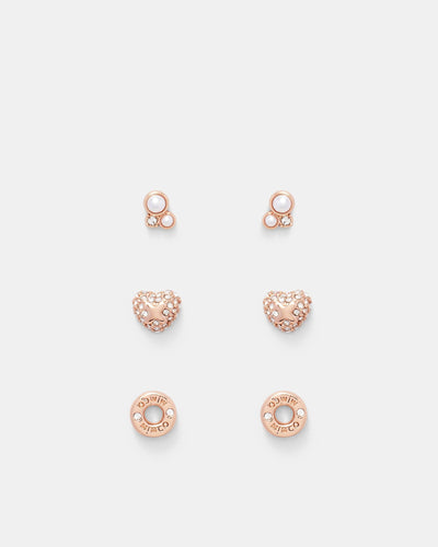 Reflective Stud Earrings Set - Rose Gold