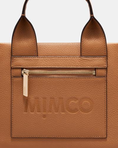 Patch Leather Mini Tote Bag - Caramel