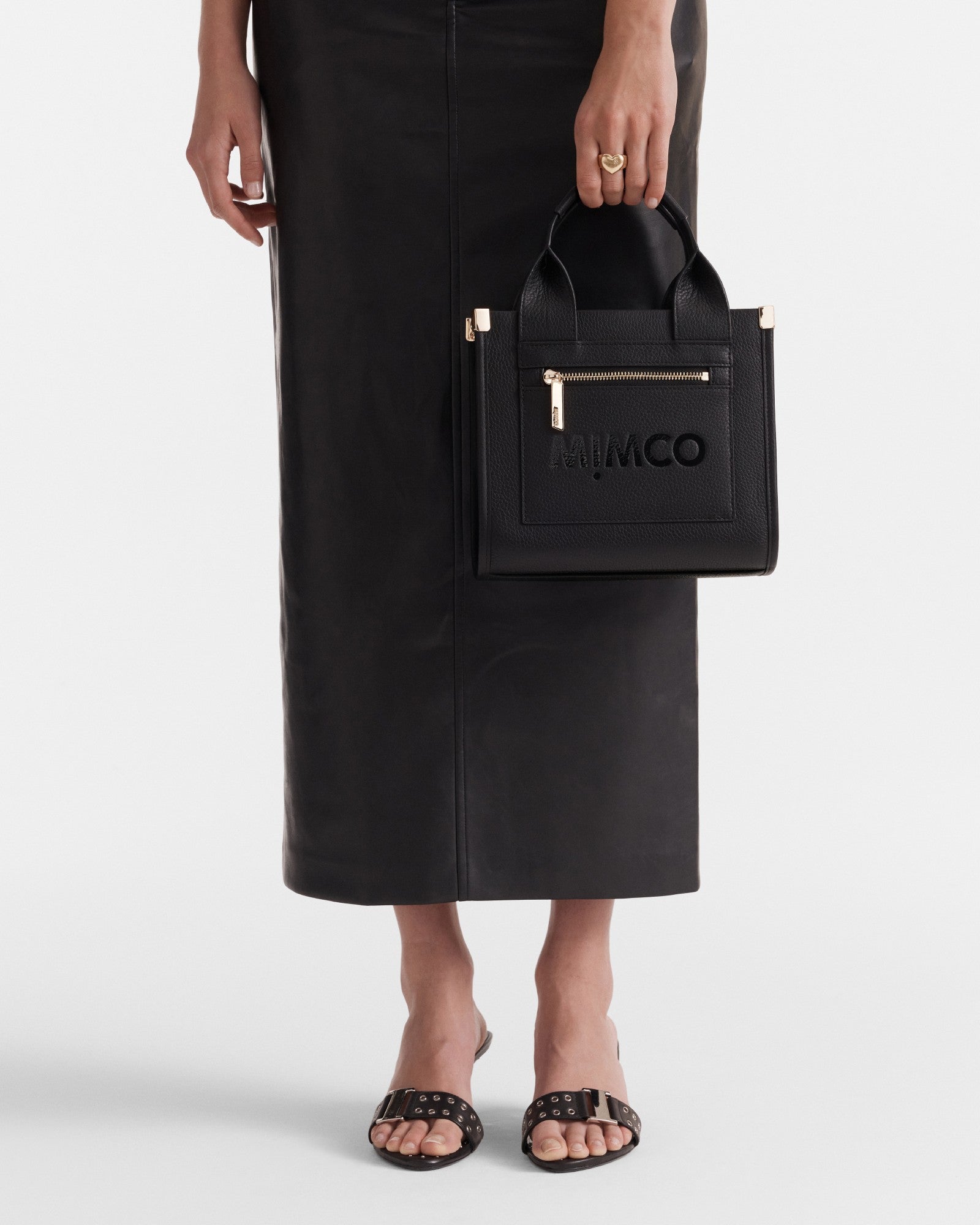 Patch Leather Mini Tote Bag - Black Light Gold
