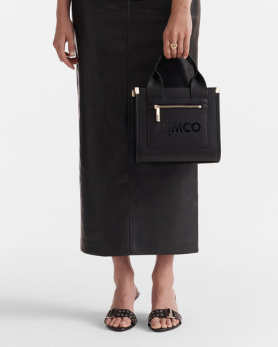 Patch Leather Mini Tote Bag - Black Light Gold
