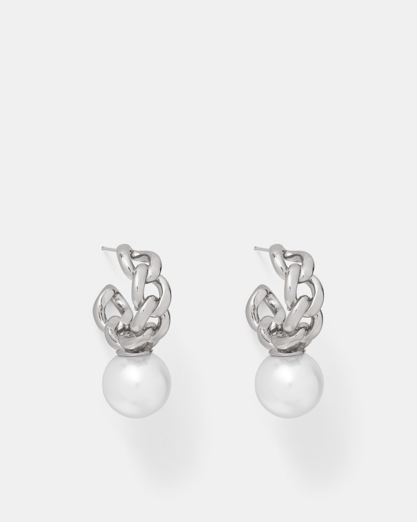 Galaxy Pearl Hoop Earrings - Silver
