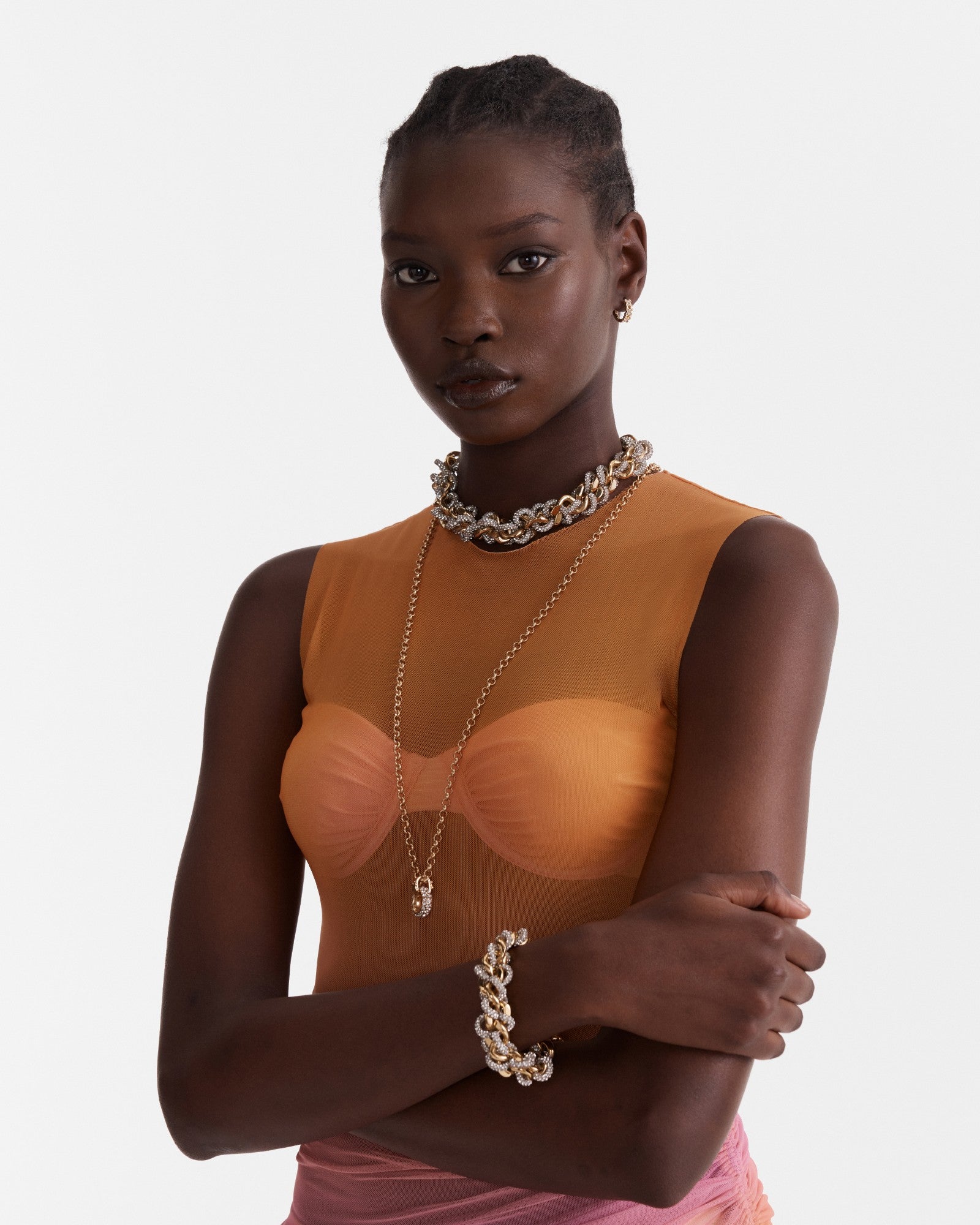 Twisted Crystal Choker Necklace - Gold
