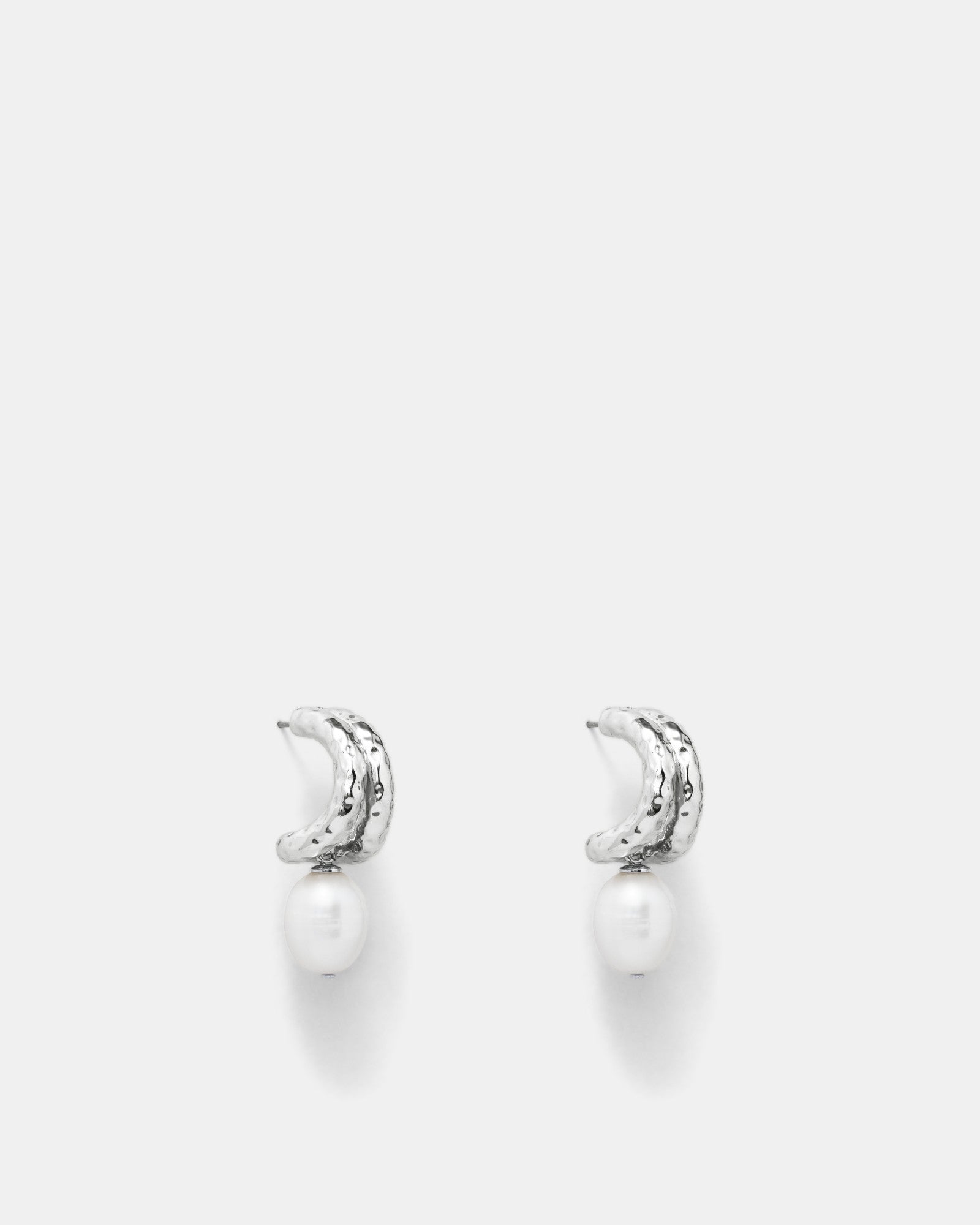 Reflective Pearl Hoop Earrings - Silver