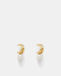 Reflective Pearl Hoop Earrings - Gold