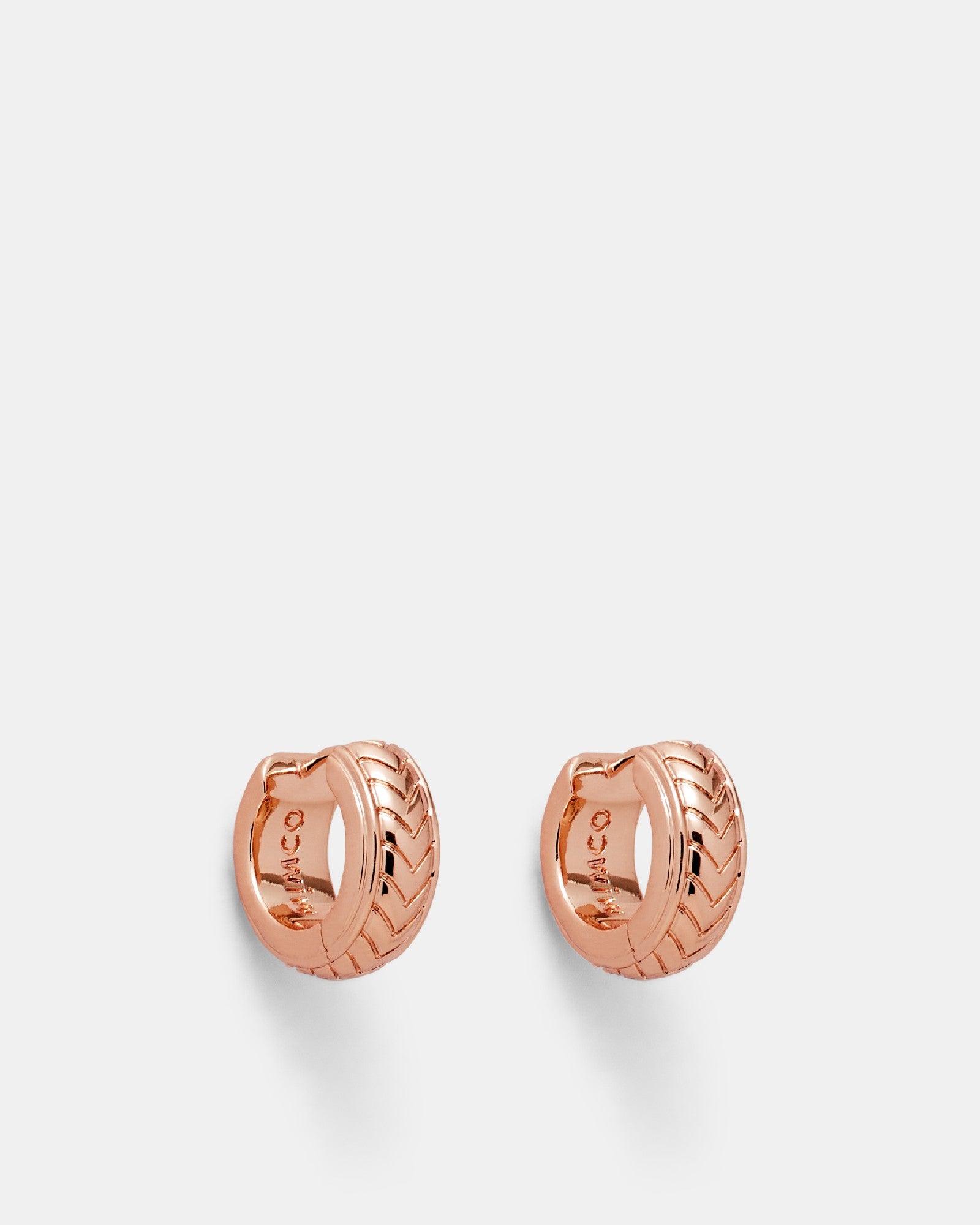 Tracked Huggie Hoop Earrings - Rose Gold