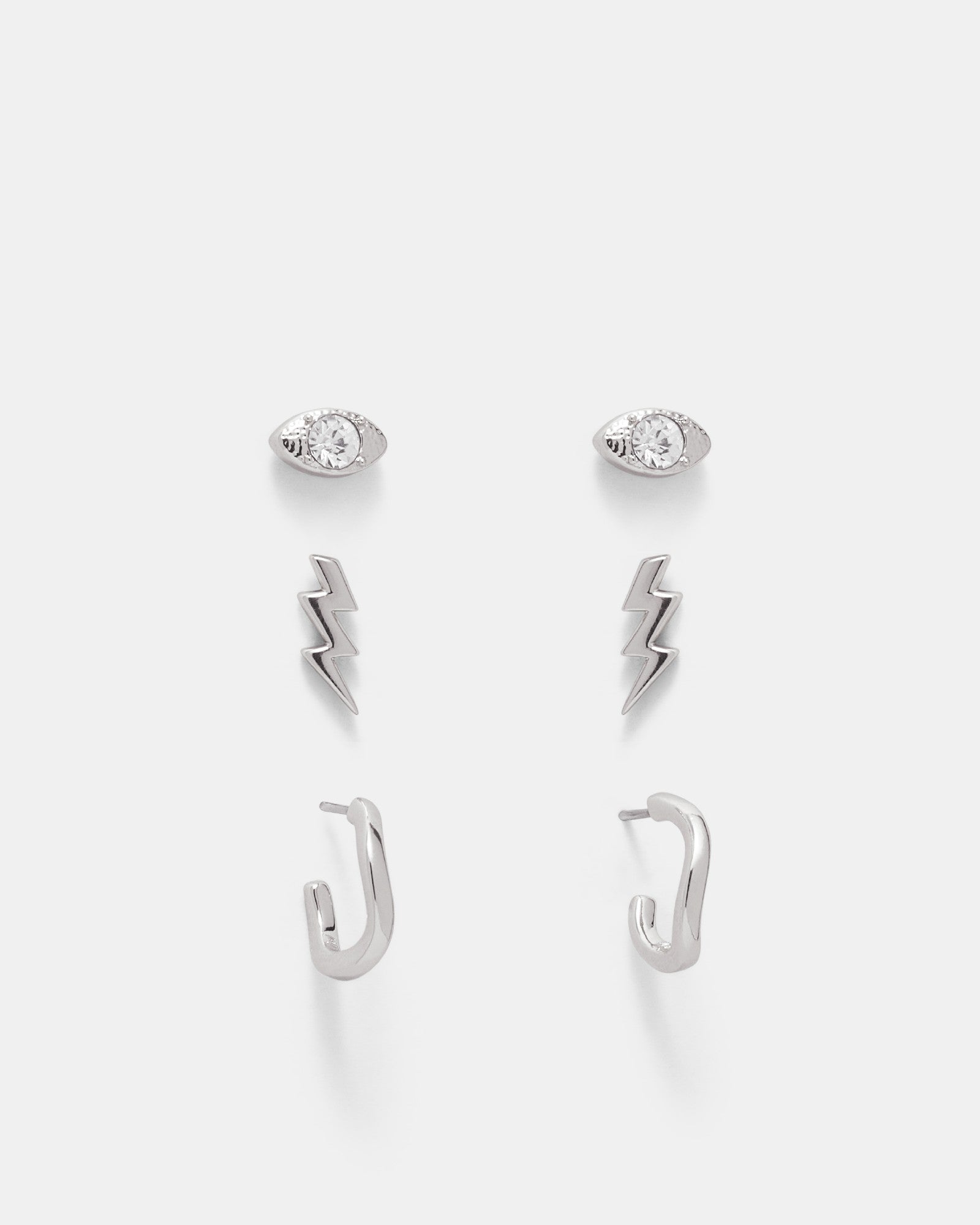 Rock Chick Earrings Set - Silver