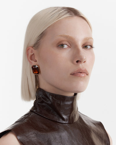 On The Rocks Large Stud Earrings - Cognac