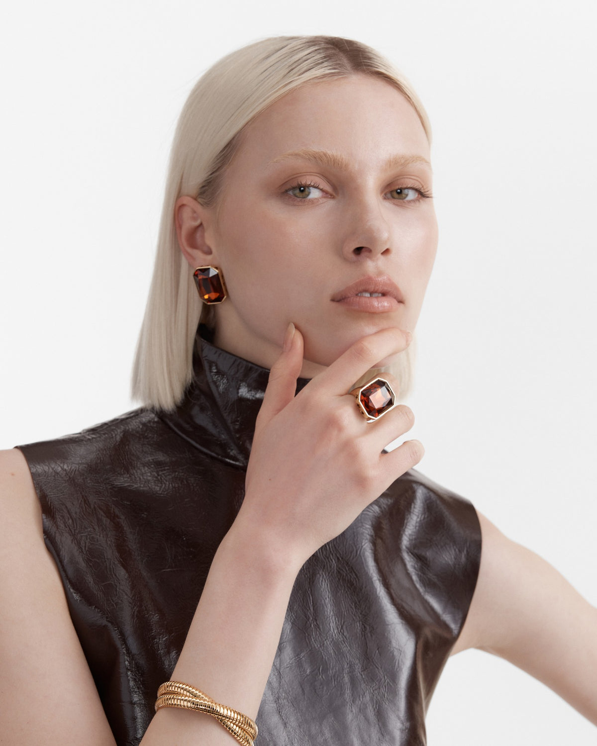 On The Rocks Large Stud Earrings - Cognac