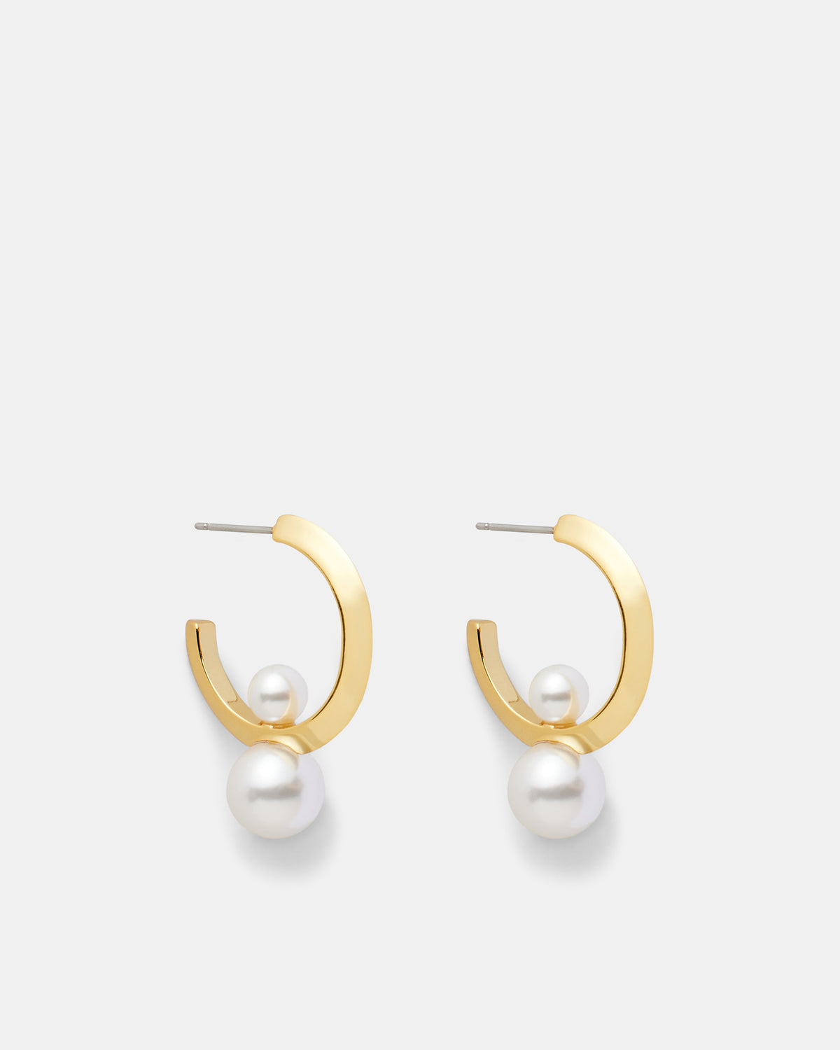 The Edge Pearl Hoop Earrings - Gold