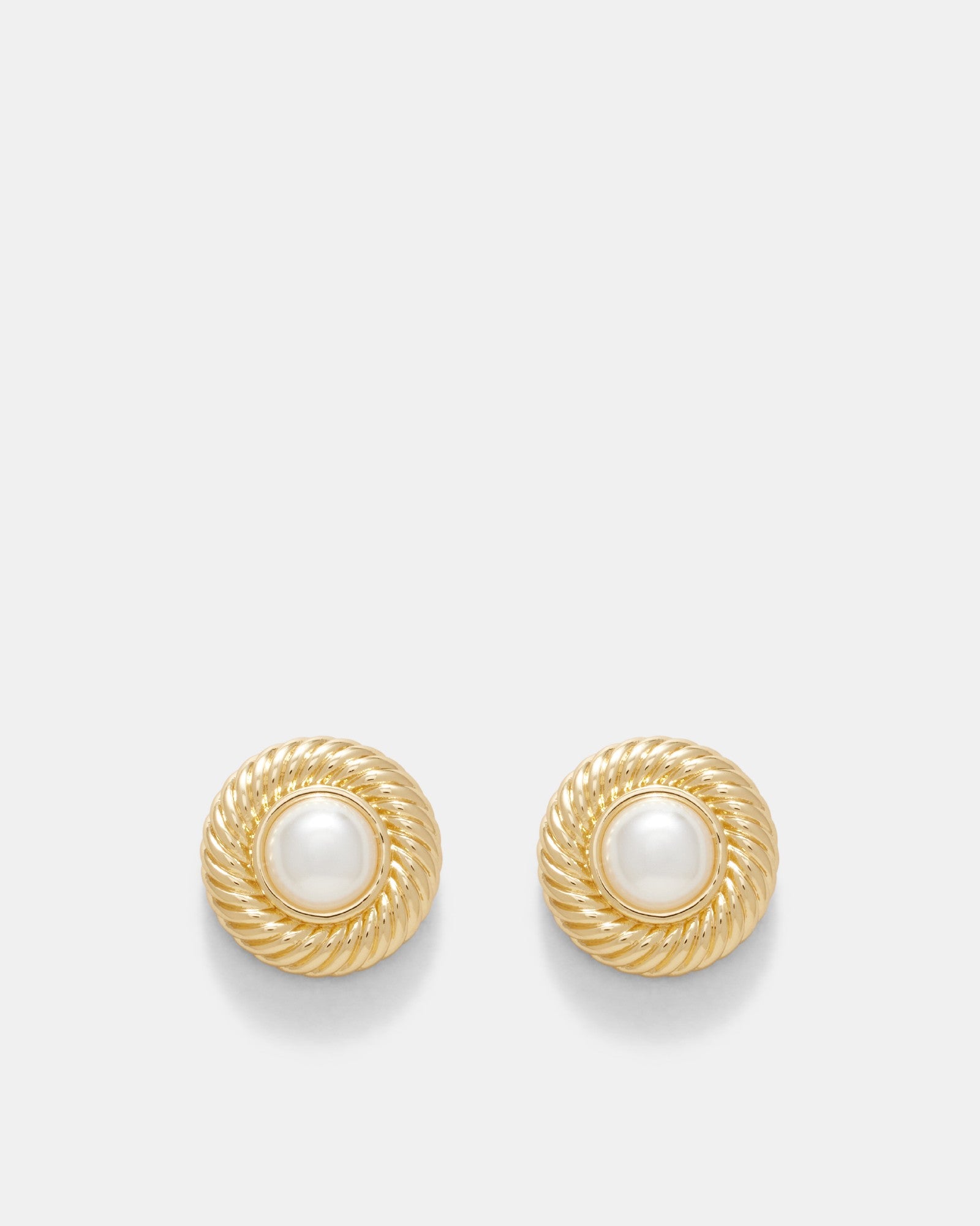 Spiralling Pearl Stud Earrings - Gold