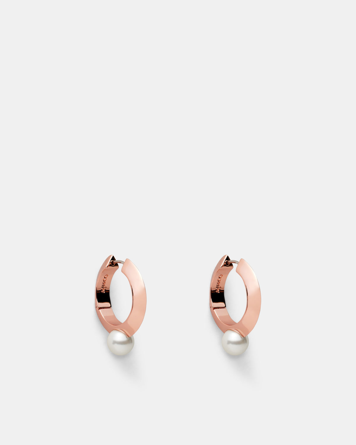 The Edge Pearl Huggie Hoop Earrings - Rose Gold