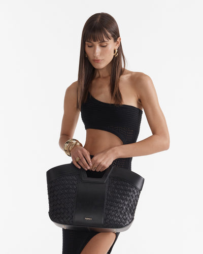 Palm Springs Basket Bag - Black Light Gold